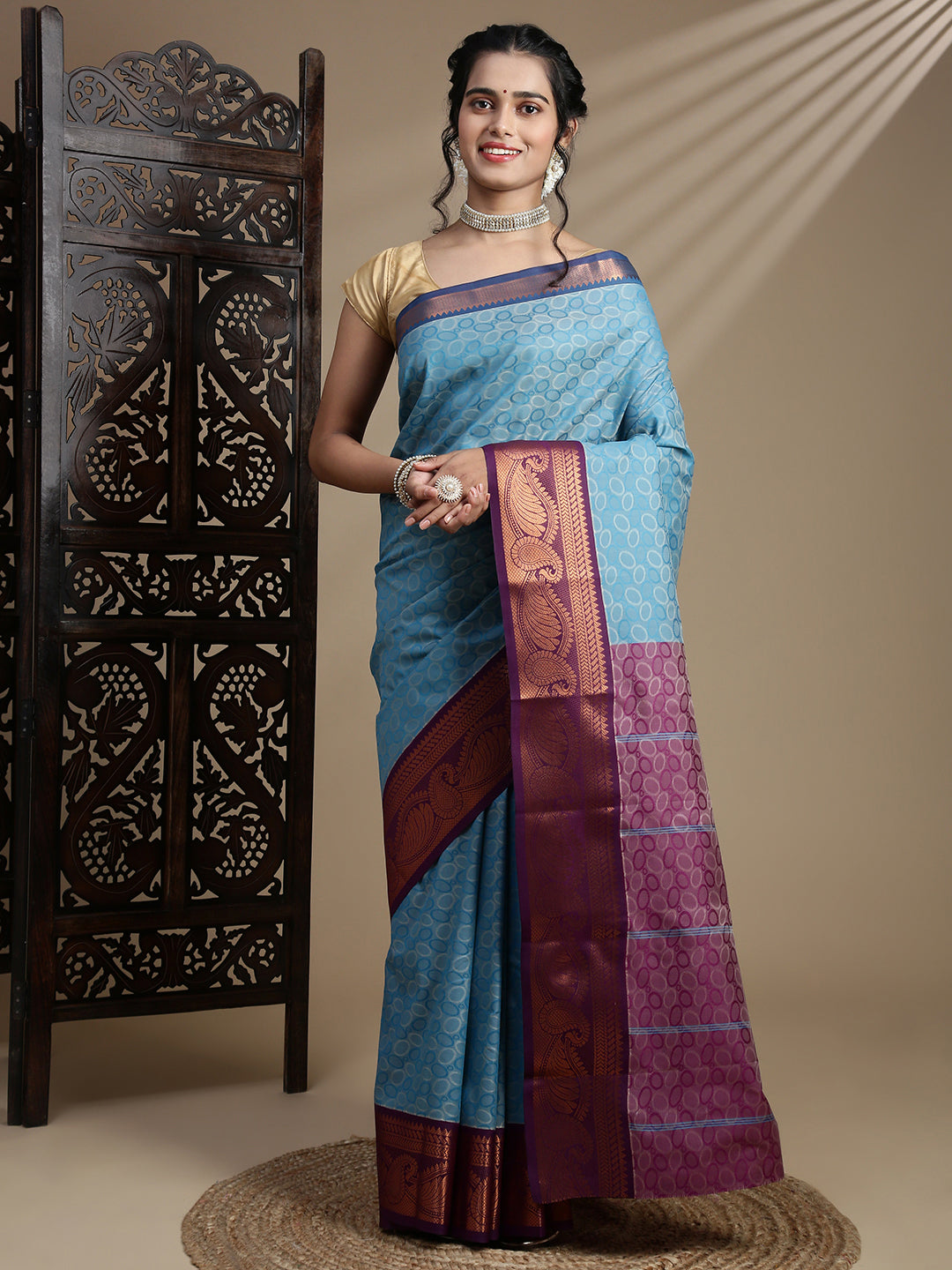 Women Blue with Violet Art Silk Saree ASS122