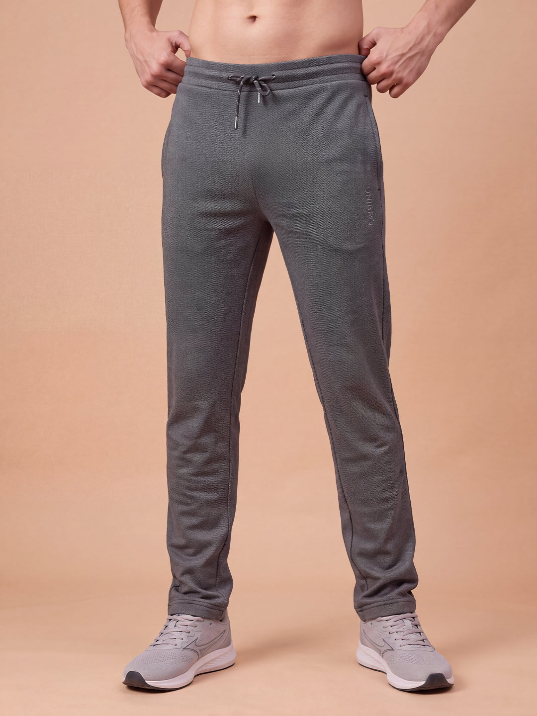 Cotton Rich Popcorn Structured Fabric Charcoal Melange Track Pants PTK4