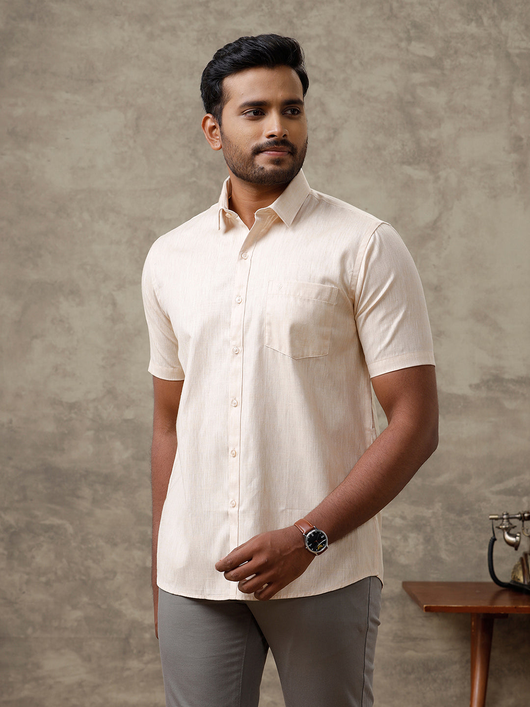 Men Cotton Rich Shirt Light Brown T44 TT1