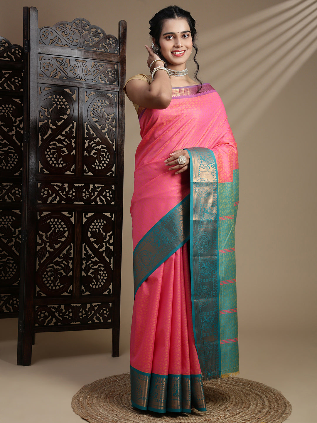 Women Pink Art Silk Saree ASS118
