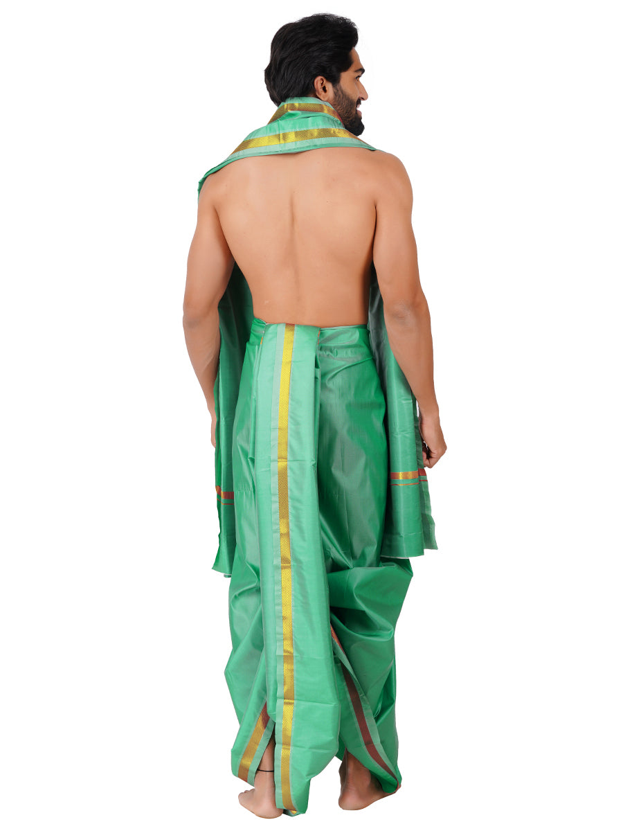 Mens Art Silk Panchakacham with Angavastram Sankaranthi Gold 50K (9+5) Light Green-Back view