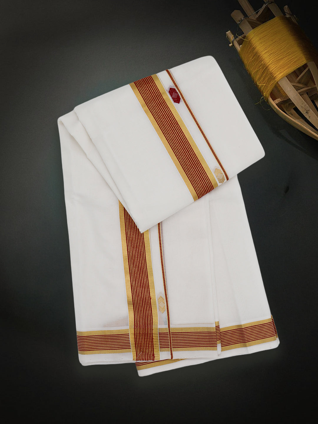 Men Premium Handloom Off White Dhoti with Fancy Border HLM77