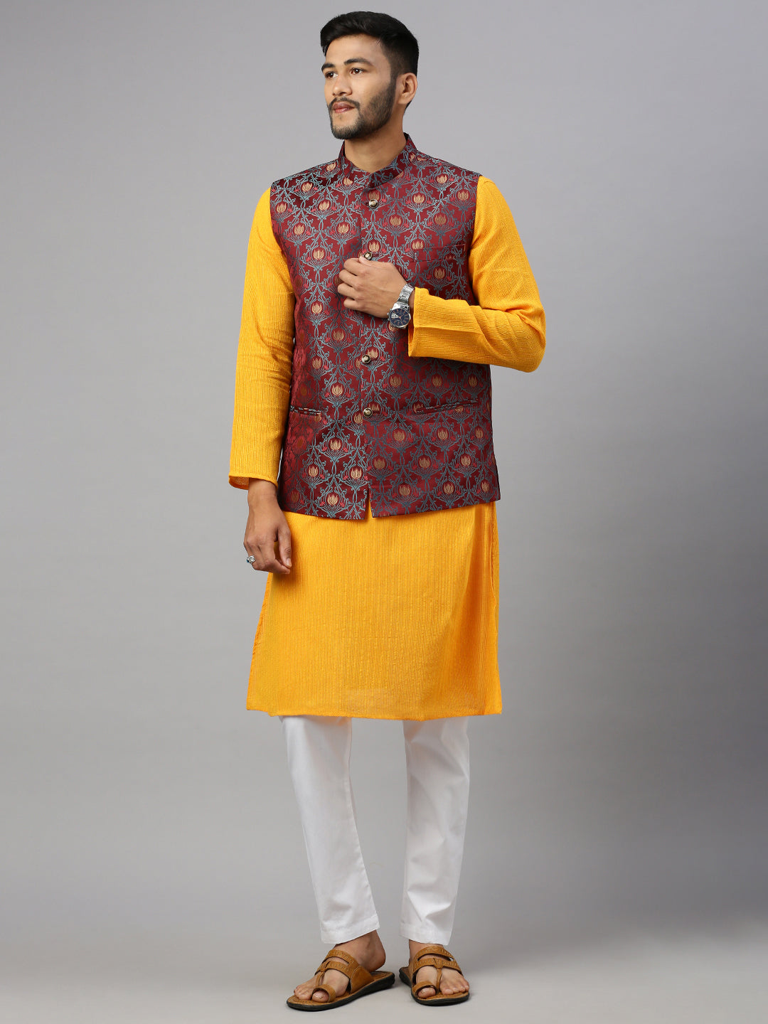 Men Ethnic Jacket Brownish Red JD21