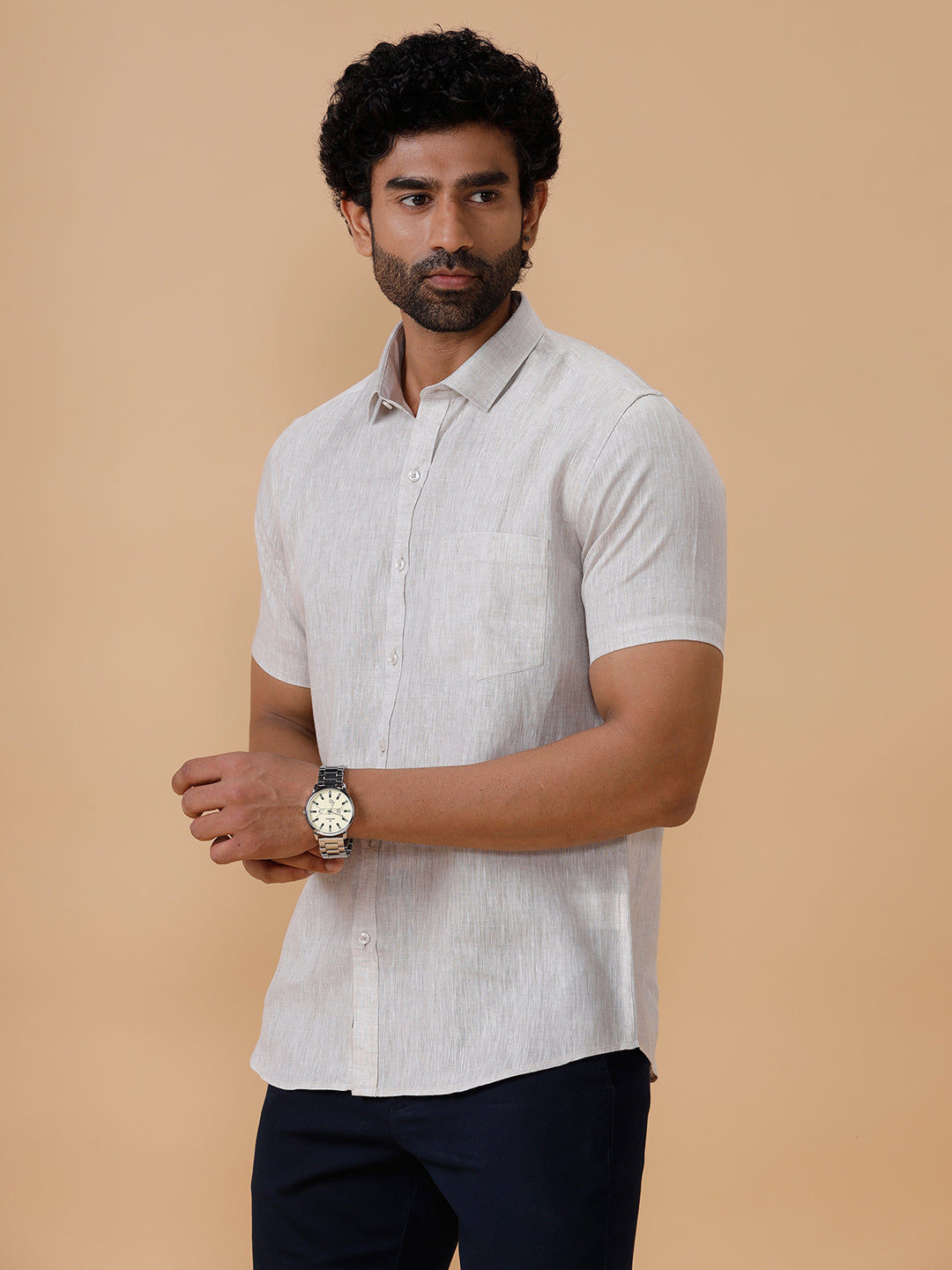 Mens Pure Linen Grey Shirt L10