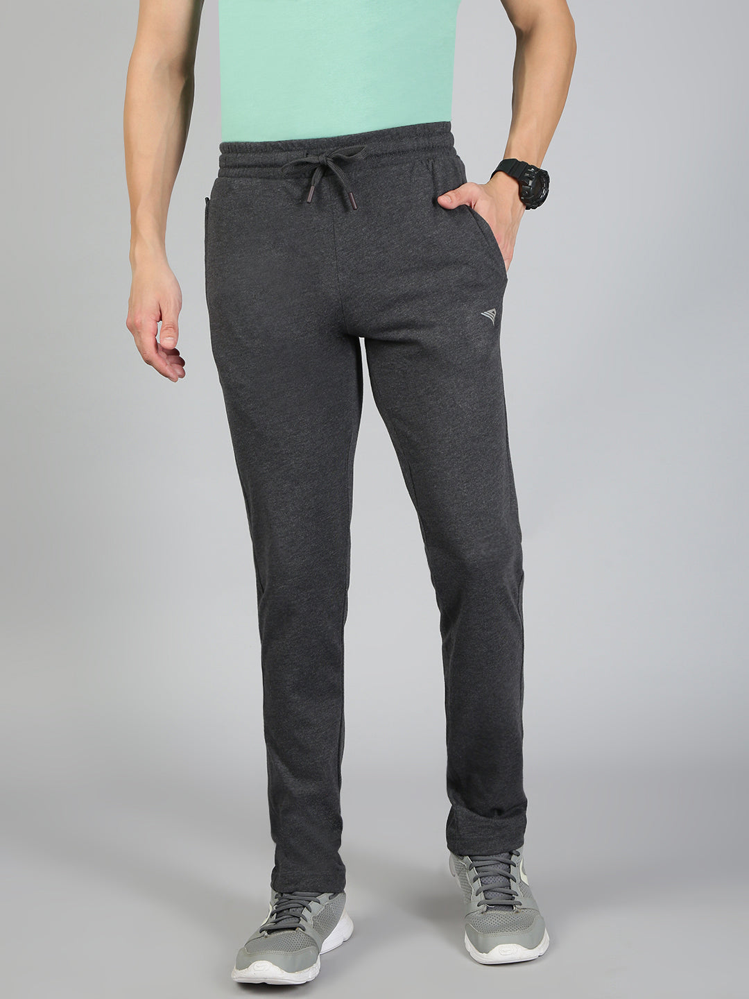 Men Combed Cotton Rich Track Pant with Side Pockets Charcoal Melange ETK8