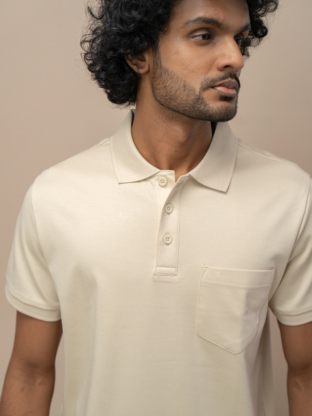 Men Extra Long Staple Cotton Smart Fit Apex Polo T-Shirt Ivory Cream AX3