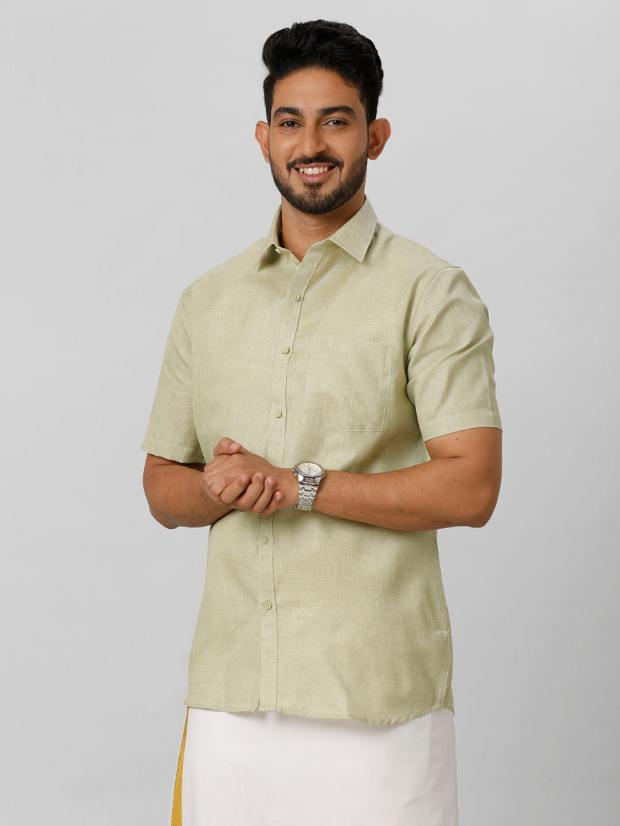 Mens Cotton Formal Shirt Half Sleeves Olive Green T3 CV16-Side view