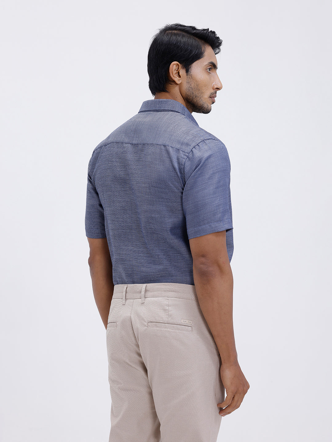 Men Cotton Rich Half Sleeve Shirt Blue Dobby T59 AIT1