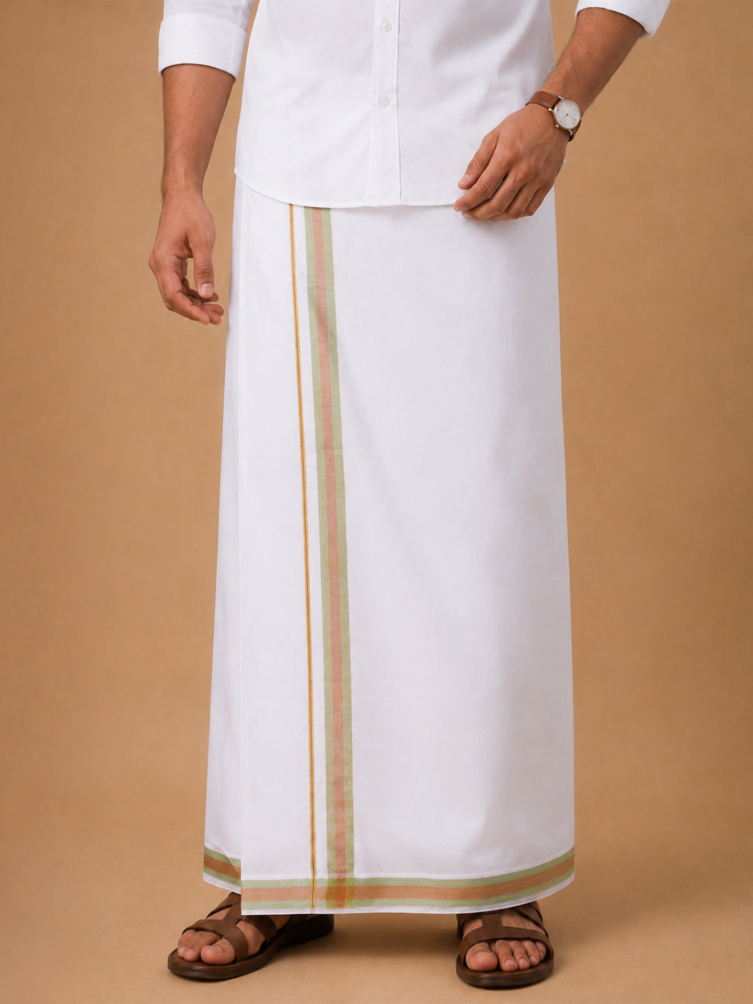Men Premium Cotton Double Layer White Dhoti with Fancy Border LC30