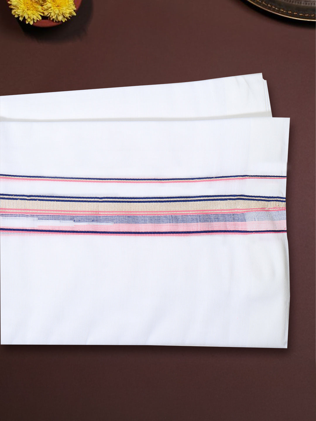 Men 100% Cotton Double Layer White Dhoti with Fancy Jari Border Luxury Club LCFJ01