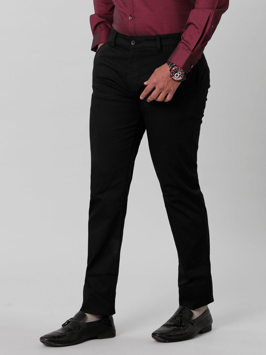 Mens Linen Cotton Trim Fit Black Pants-Side view