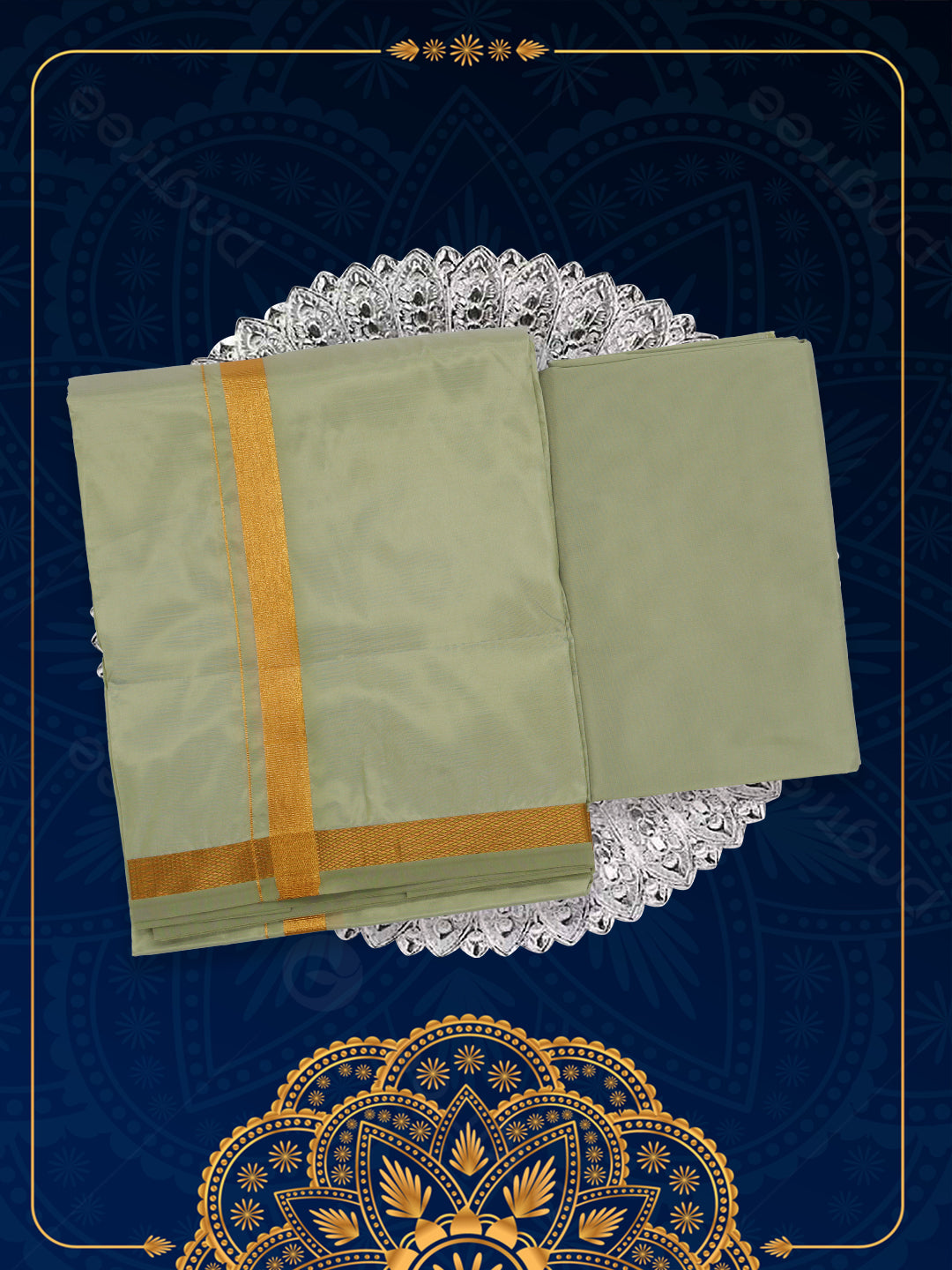 Men Art Silk Dhoti & Shirting Set F.Green Ashirwath (2 in 1)