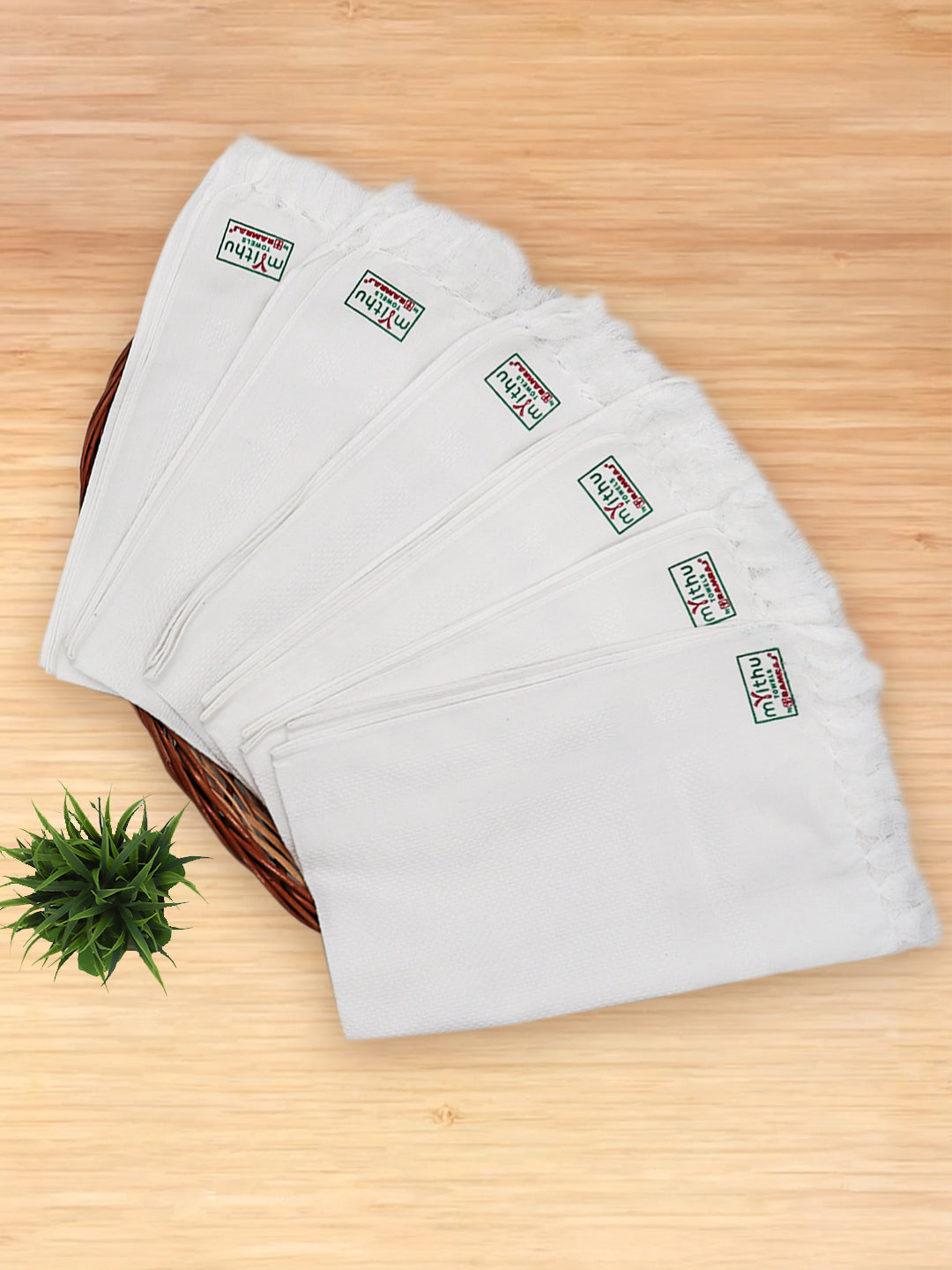 Premium Cotton White Napkin / Hand Towel (Pack of 6)