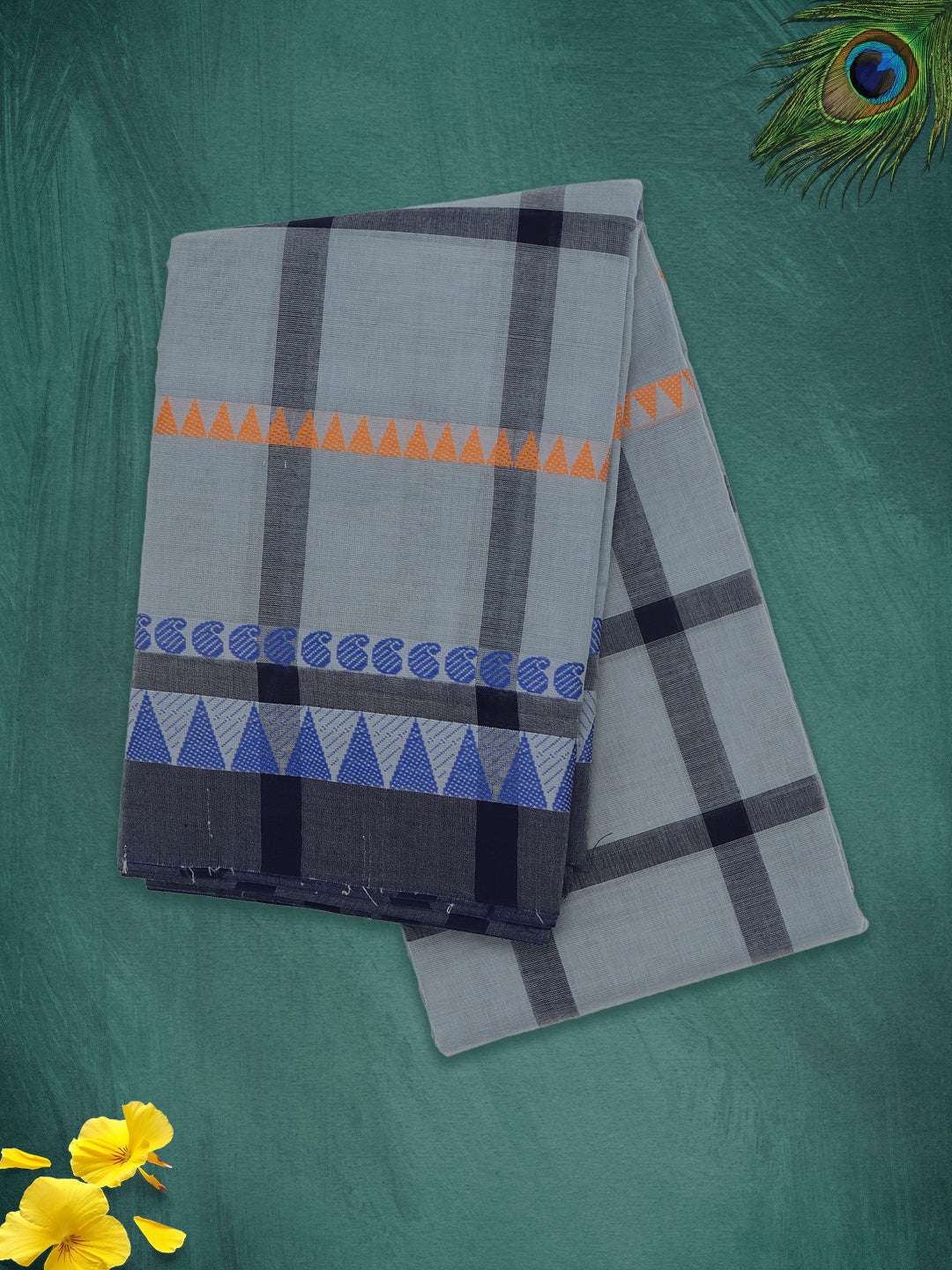 Women Grey Checks Pure Chettinad Cotton Saree PCS218