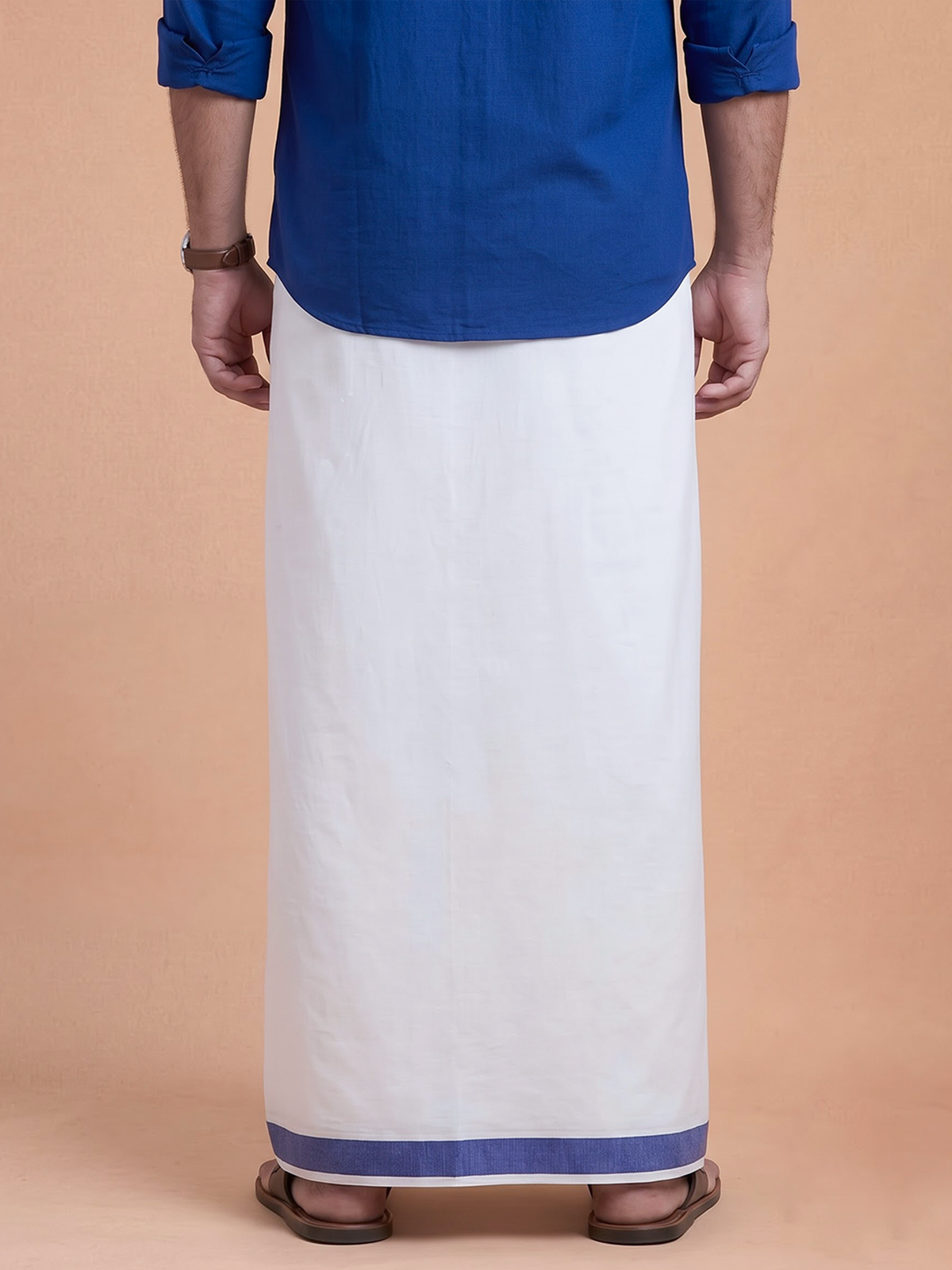 Double Layer Cotton White Dhoti with Colour Jari Border - RFF03