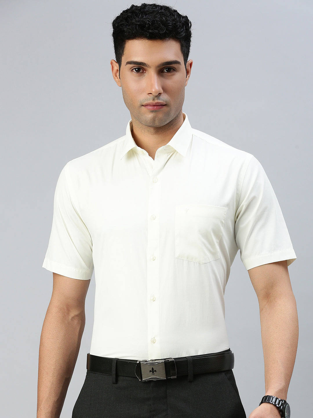 Men Cotton Rich White & Cream Half Sleeves Shirt Combo (2 Pcs Pack)