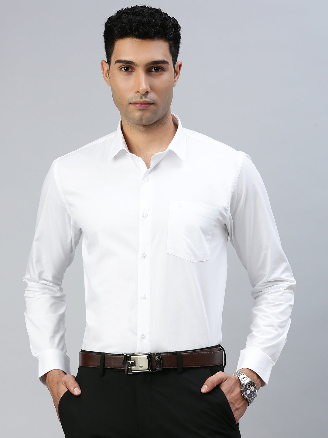 Men 100% Cotton White Shirt Classic Cotton