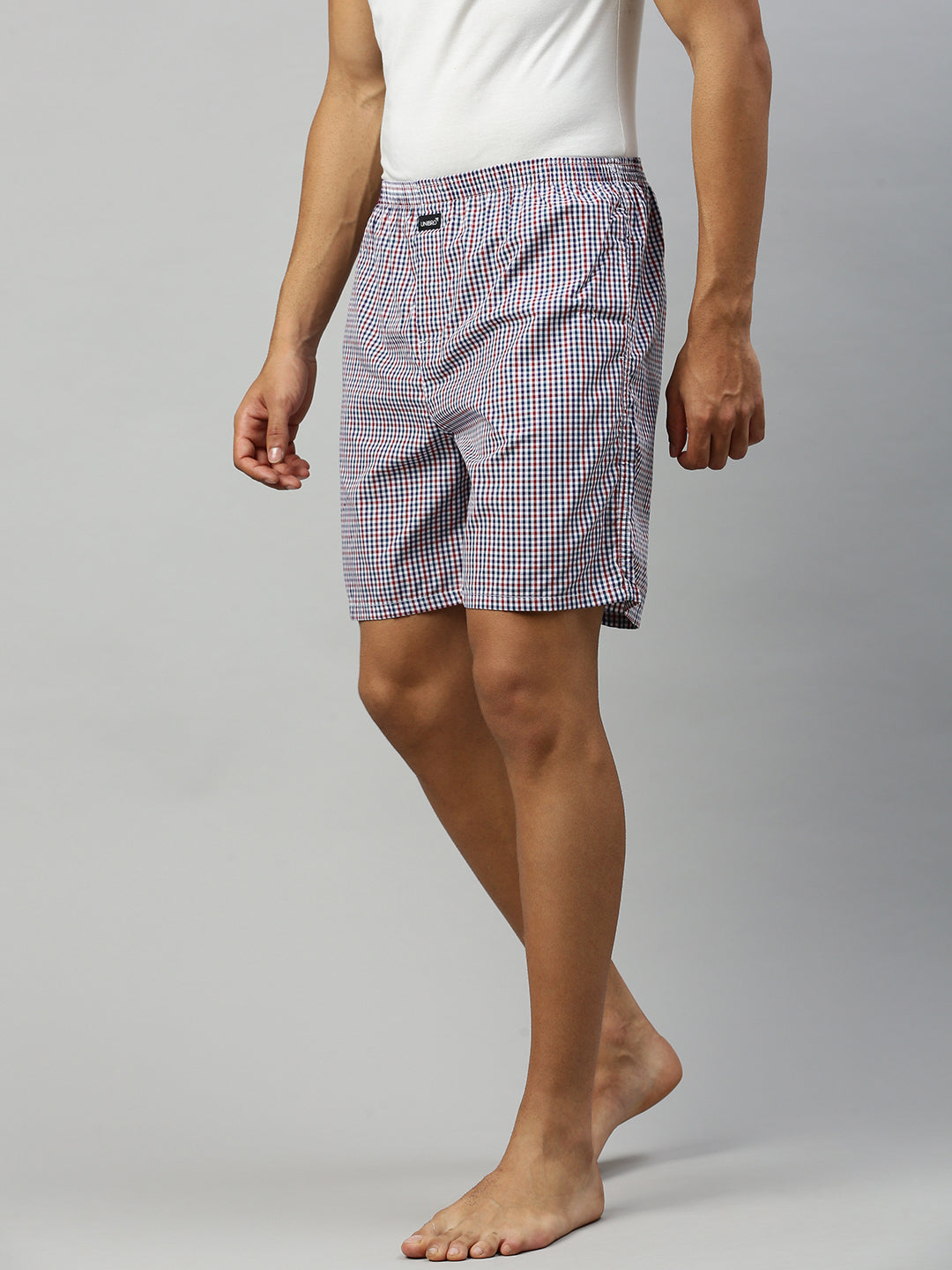 Mens Checked Woven Boxer Long WB29-Sid view