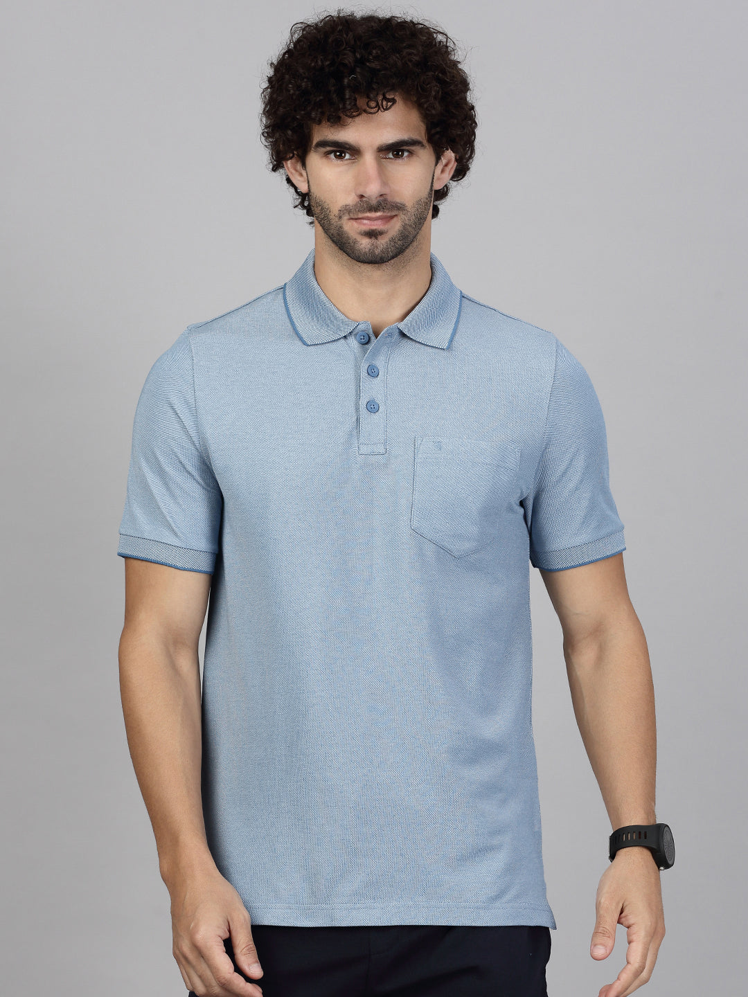Men Cotton Rich Smart Fit Expert Polo T-Shirt Denim Blue EP27