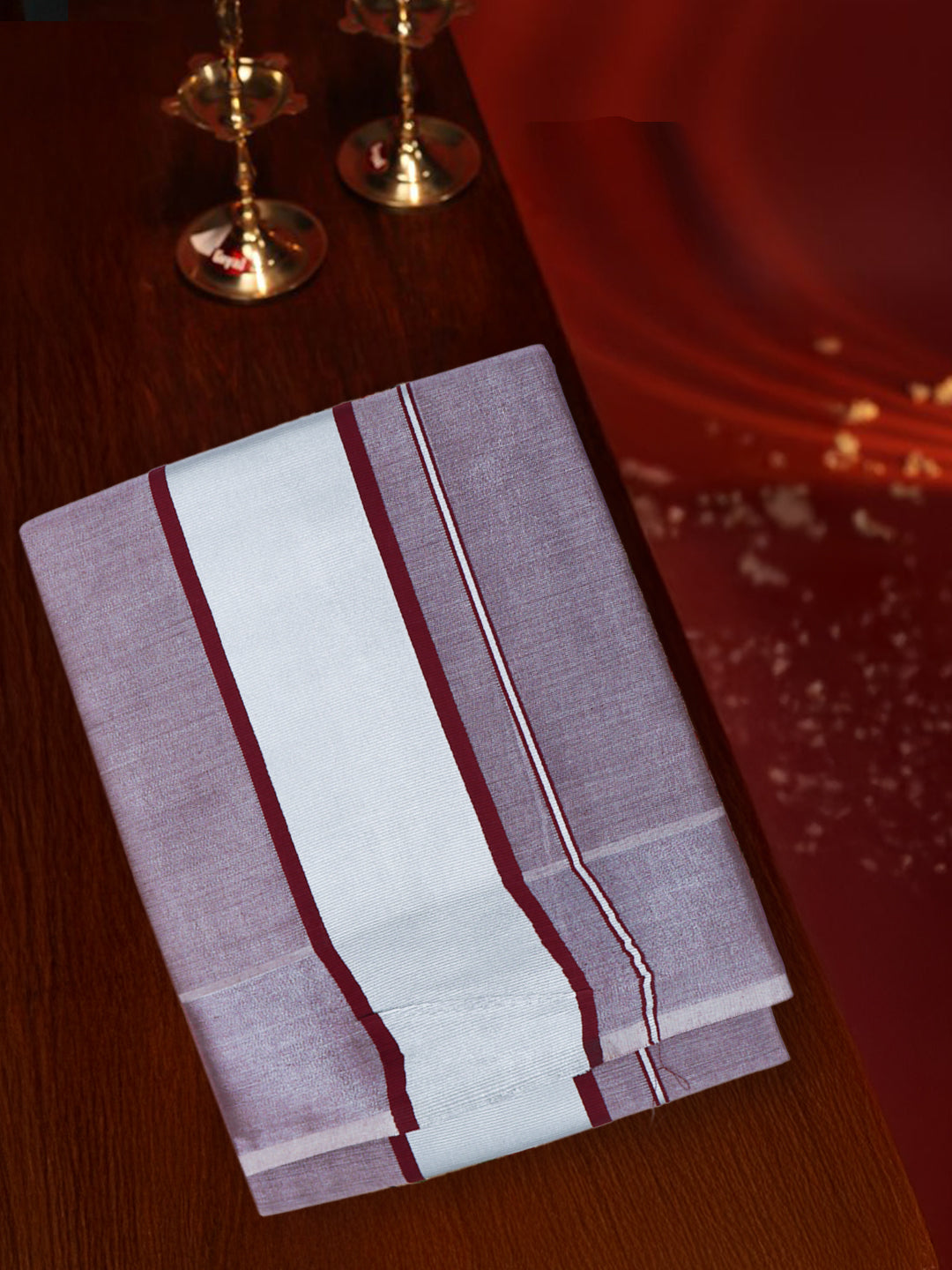 Men Tissue Silver Jari Border Panchakacham with Angavasthram Set (9+5) Gangotri GGC03