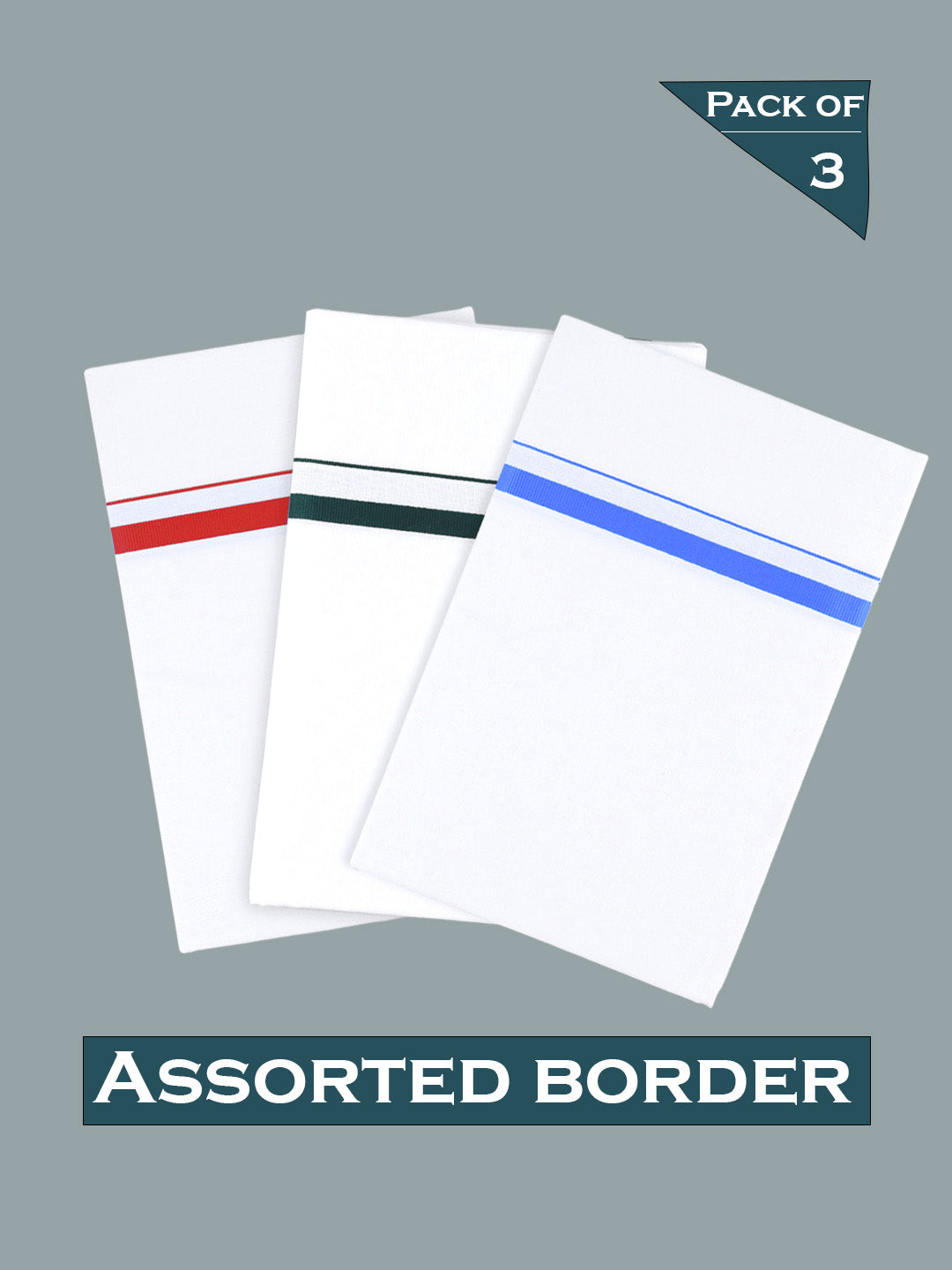 Mens Cotton Blend Dhoti with Assorted Border 2M (Pack of 3)