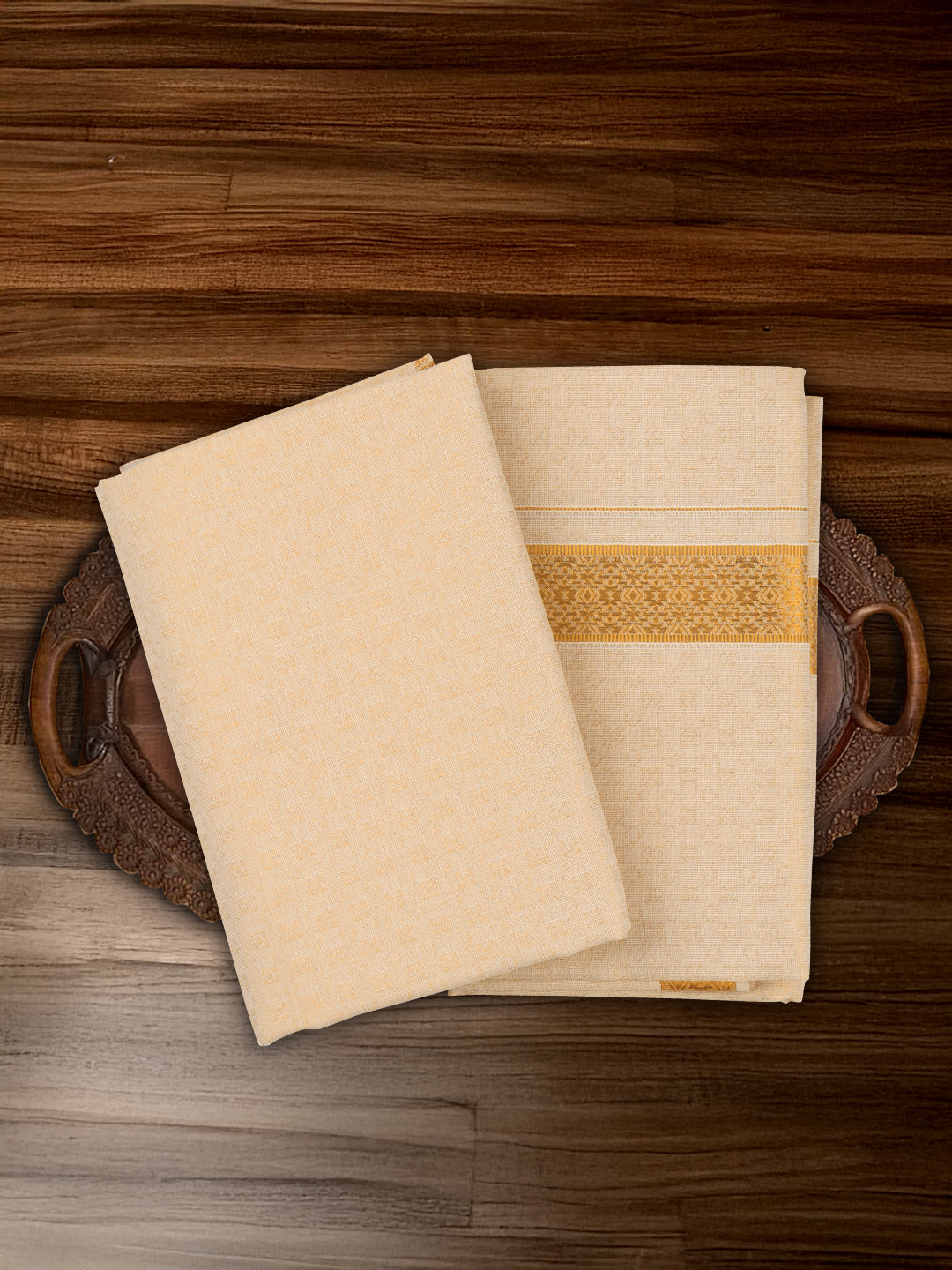 Men Gold Tissue Jacquard Shirting & Dhoti Set Celebrity Elegant CEG01