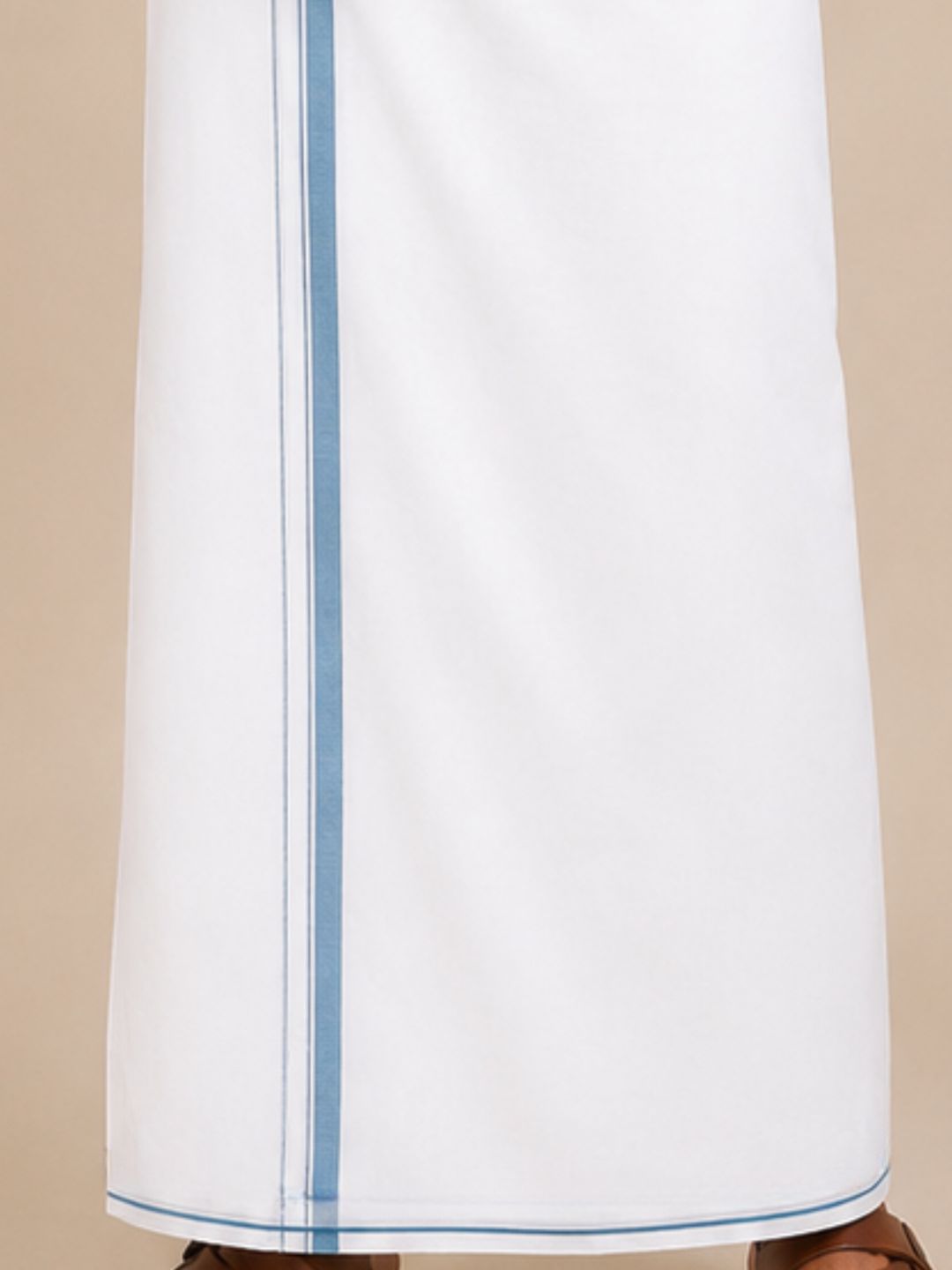Men 100% Cotton Double Layer White Dhoti with Small Border Wisdom W01
