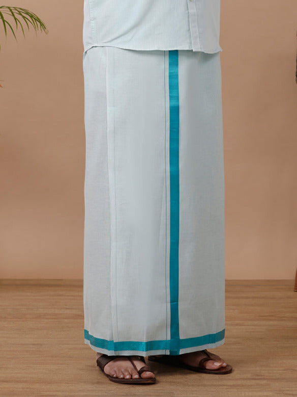 Men Tissue Single Layer Ramar Green Dhoti with Jari Border