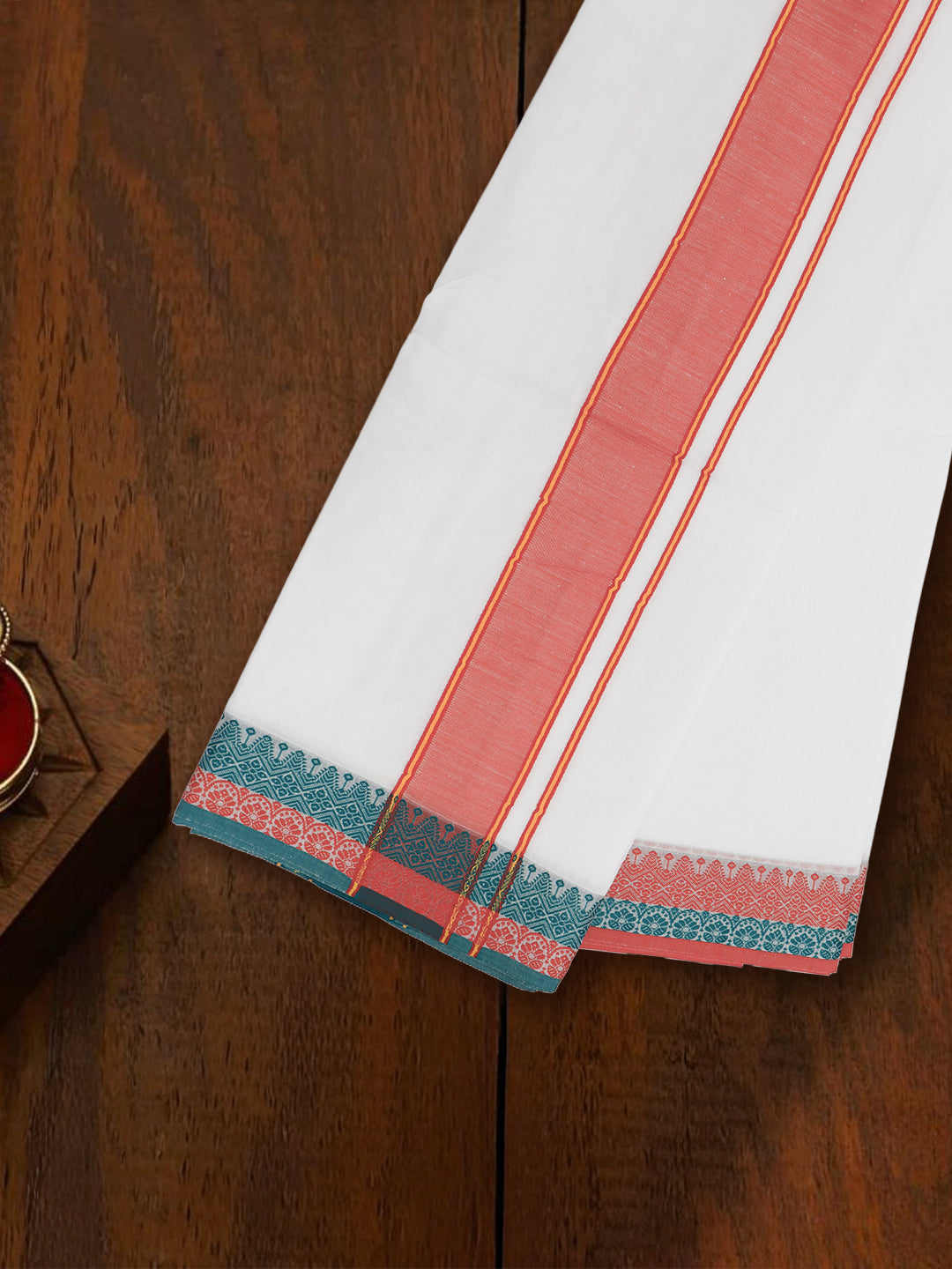 Men Cotton Orange Fancy Border Panchakacham with Angavasthram Keerthisena (9+5) KS07