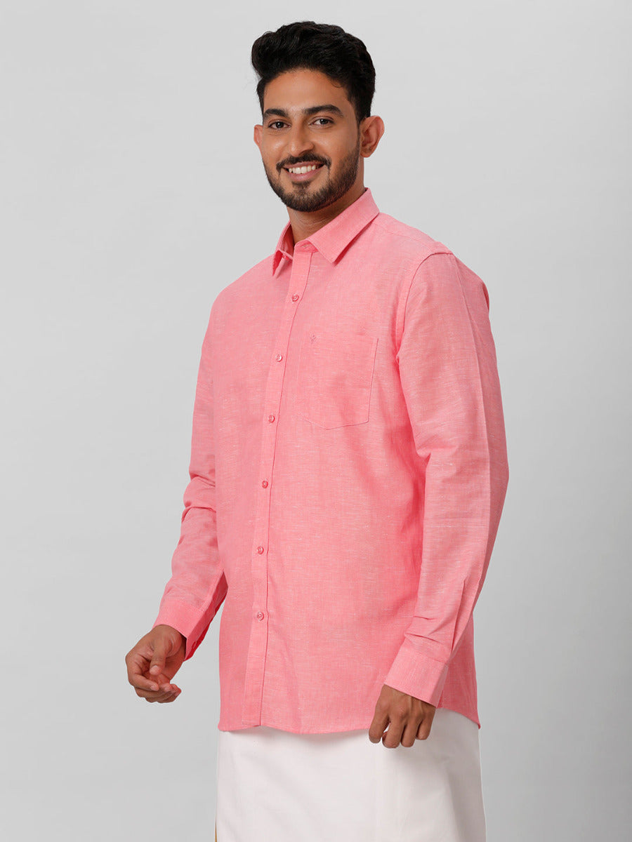 Mens Linen Cotton Formal Light Pink Full Sleeves Shirt LF2-Side view