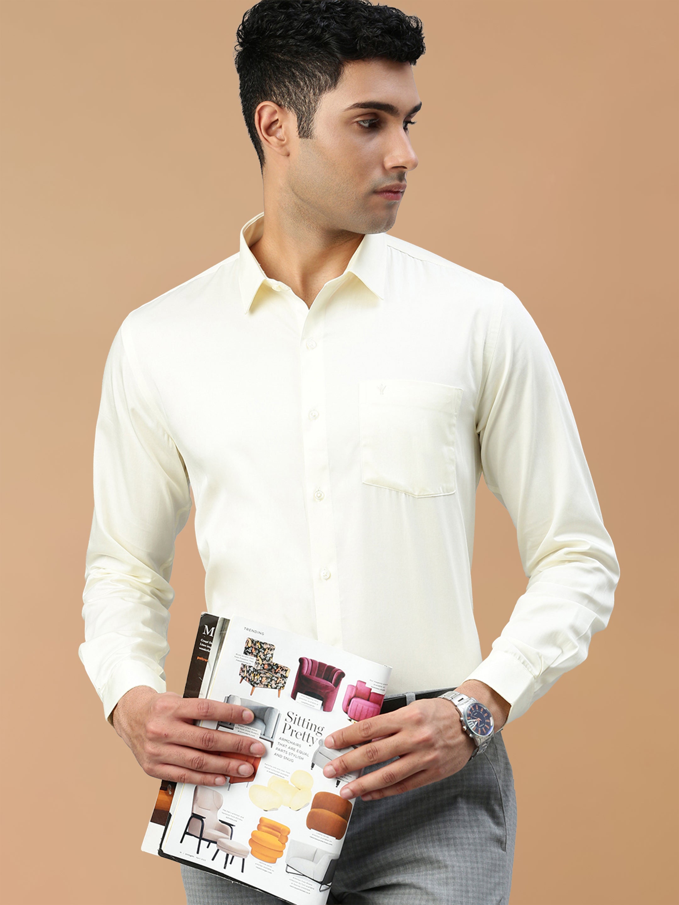 100% Cotton Cream regular Fit Shirt Royal Gold
