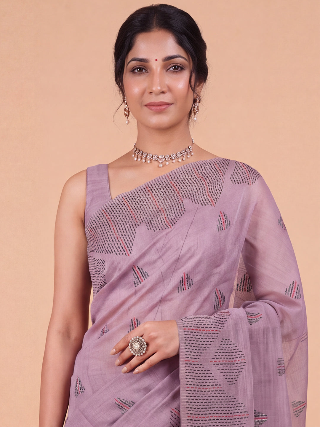 Women Kora Cotton Purple Printed Saree KC02