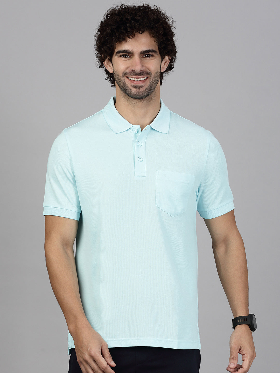 Men Cotton Rich Smart Fit Expert Polo T-Shirt Aqua Marine Blue EP32