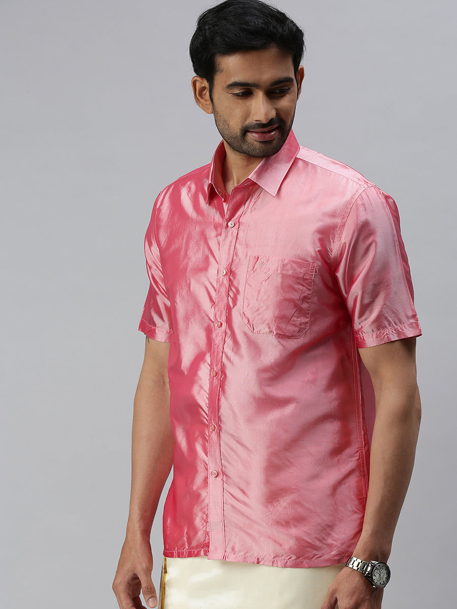 Mens Silk Feel Pink Colour Half Sleeves Shirt SFC02-Side view