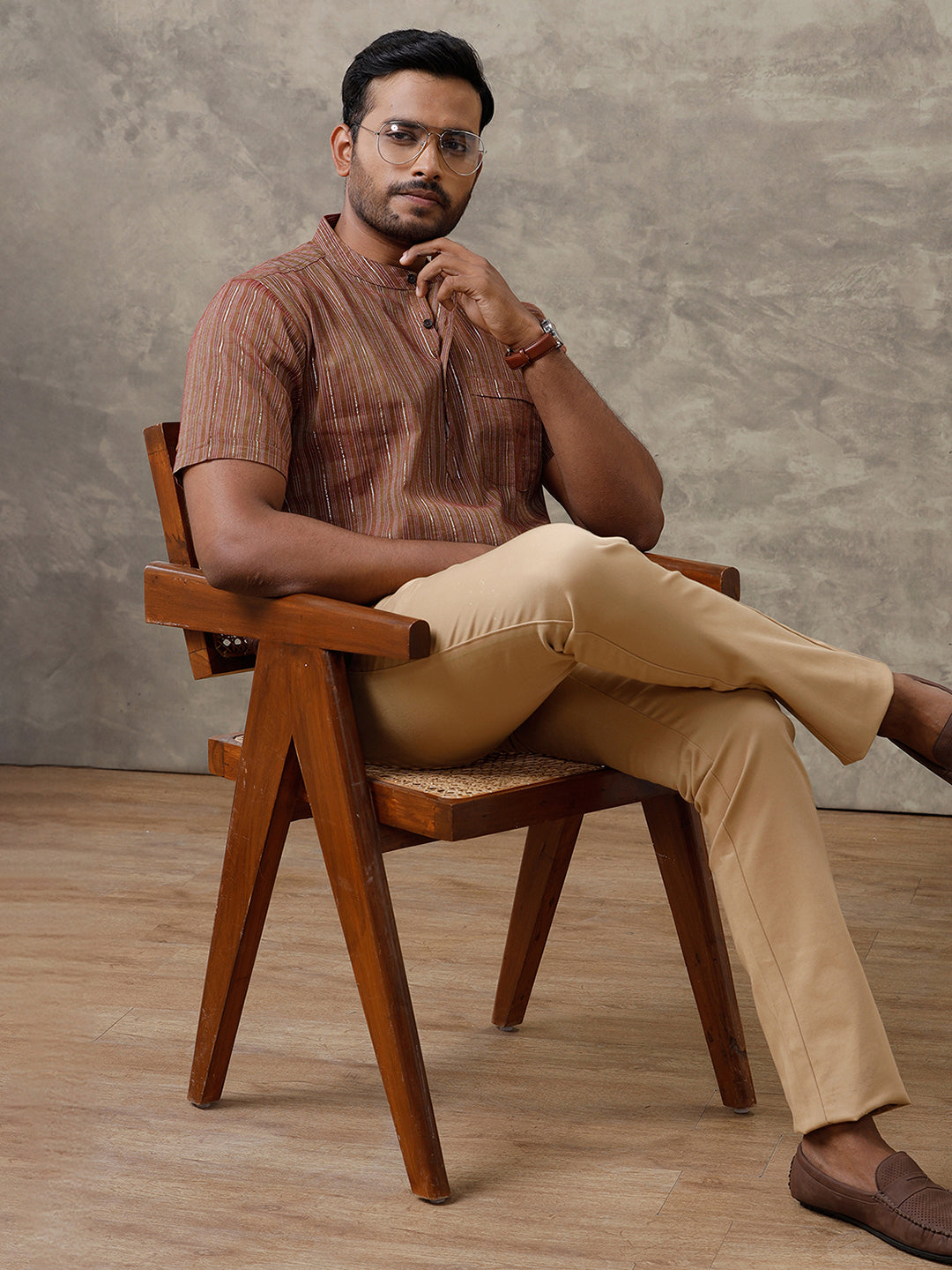 Men Cotton Short Length Striped Pocket Kurta Dark Green RH09