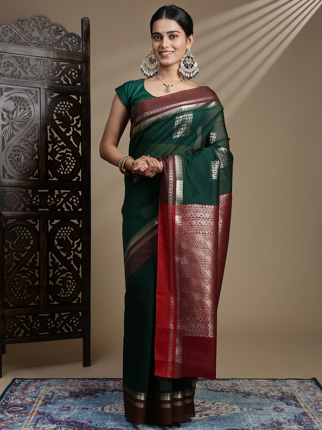 Women Green Kora Cotton Fancy Saree SK119