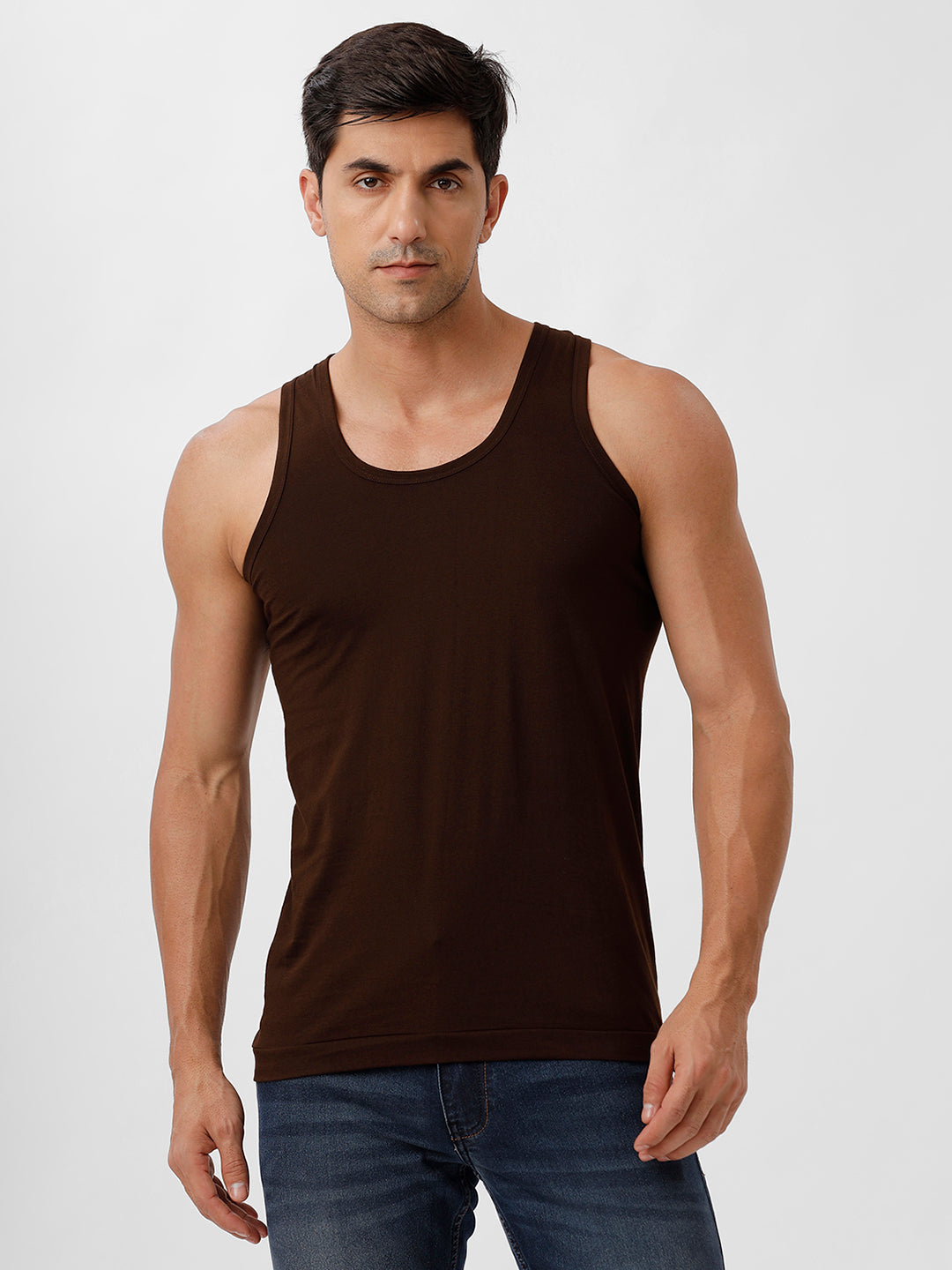 Men 100% Combed Cotton C.Brown Vest RN Sukra (Pack of 2)