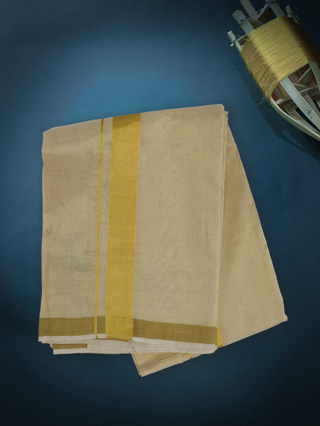 Men Premium Handloom Tissue Gold Dhoti Jari Border HLM70