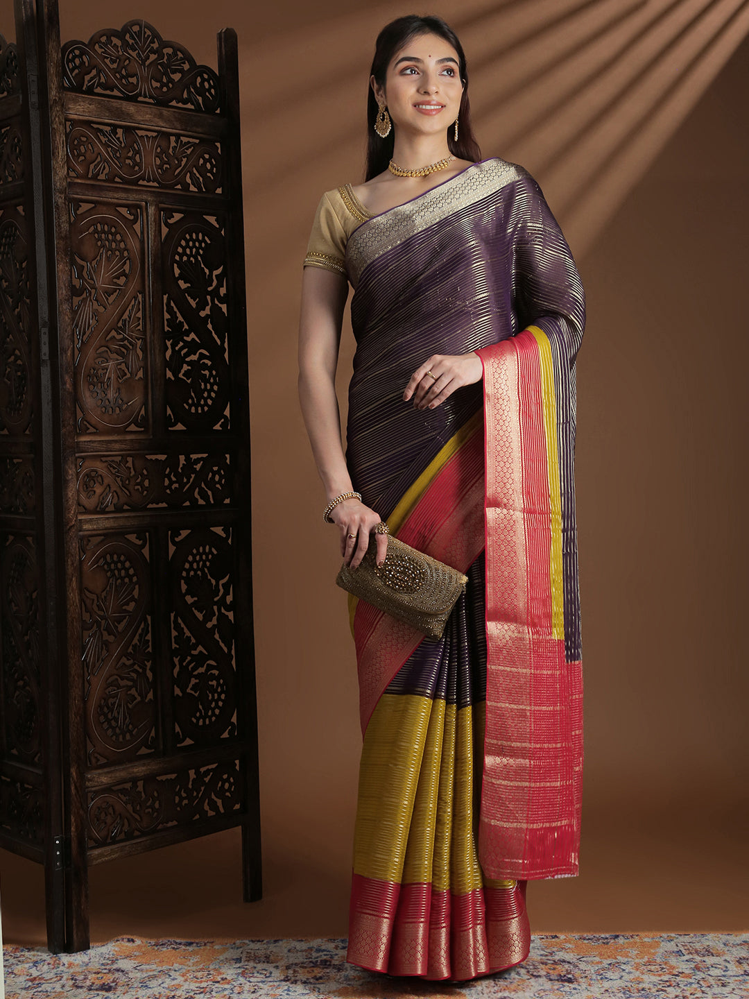 Women Semi Mysore Silk Saree Dark Purple SS397