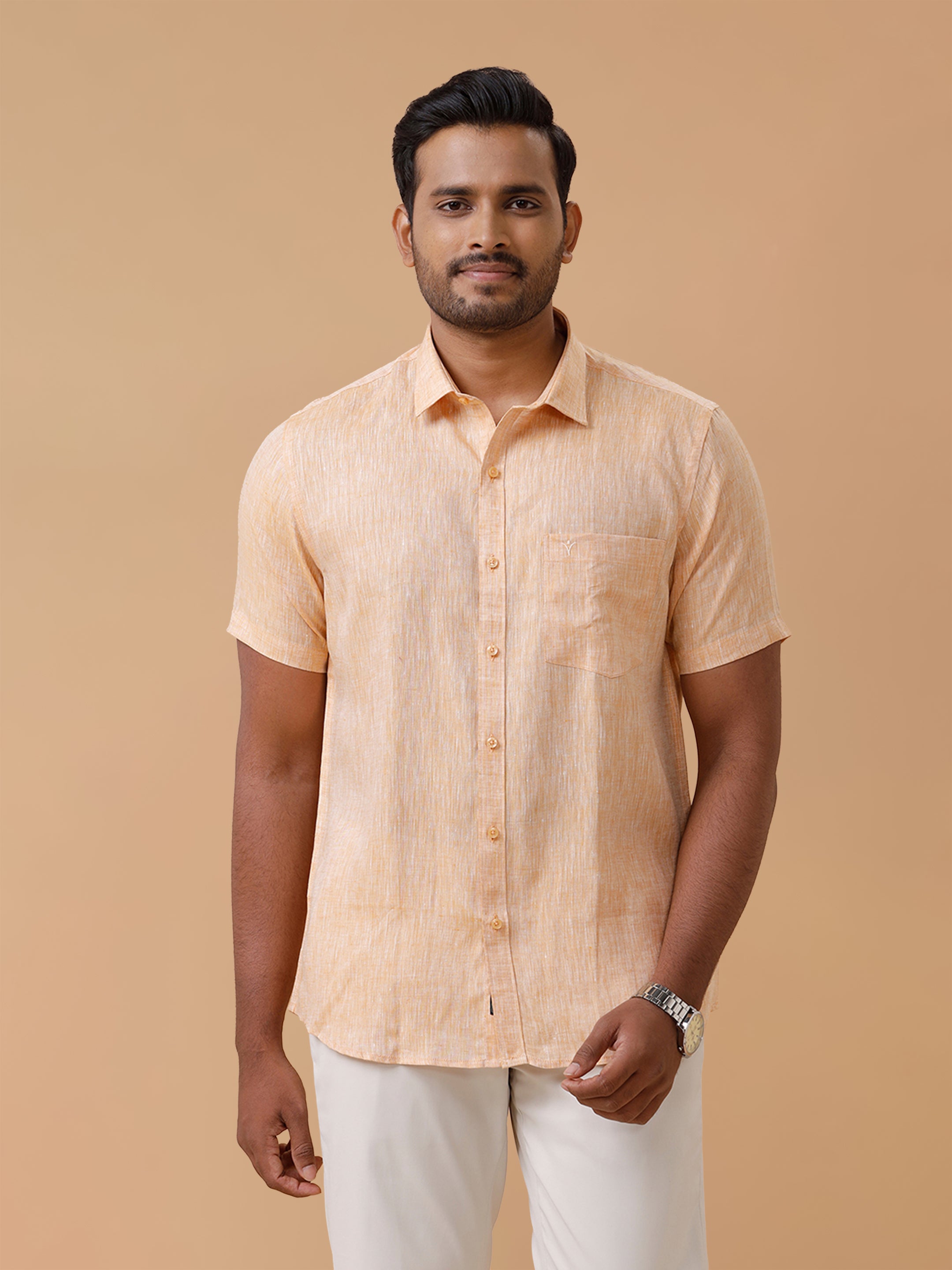 Pure Linen Orange Smart Fit Shirt L19