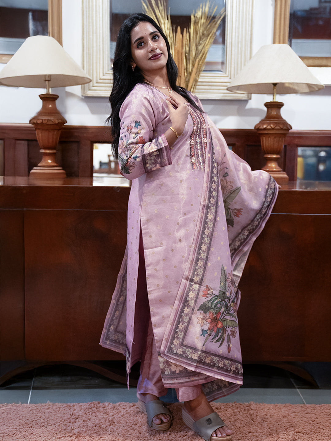 Women Pink MM Silk Printed Kurti Set EKS108
