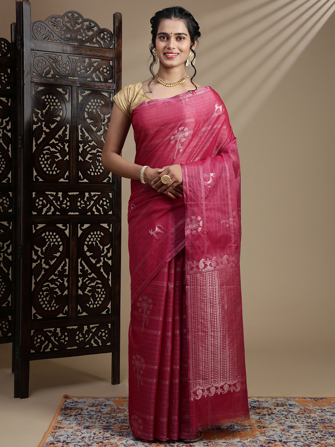 Women Semi Kora Cotton Purple Saree SK126