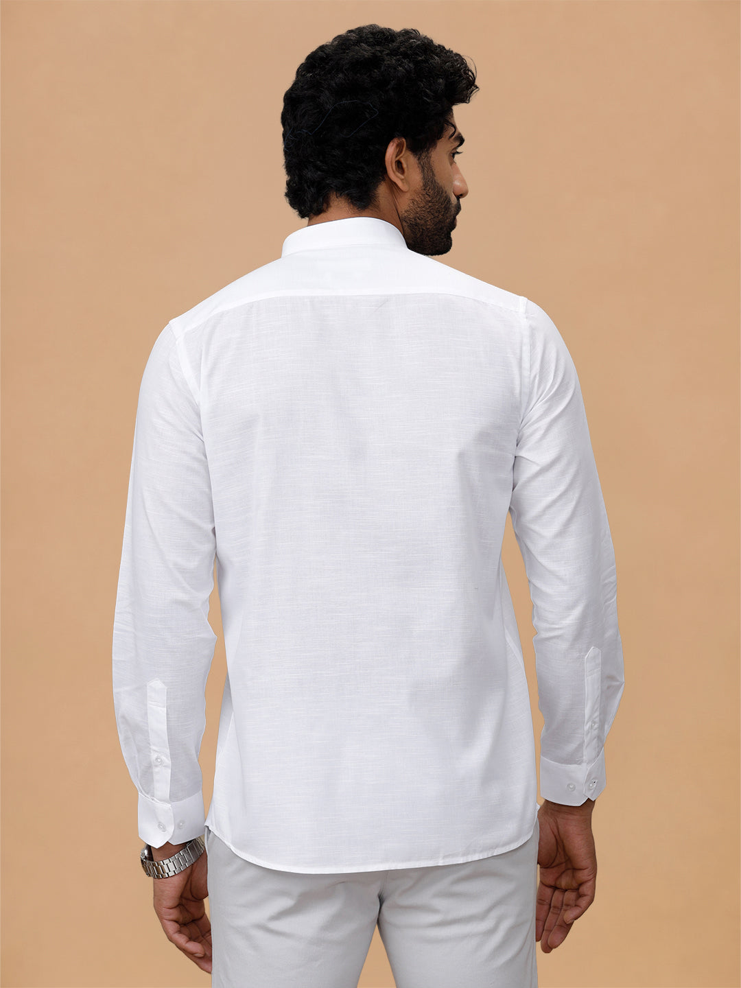 Slub Texture Chinese Collar White Shirt - Craft