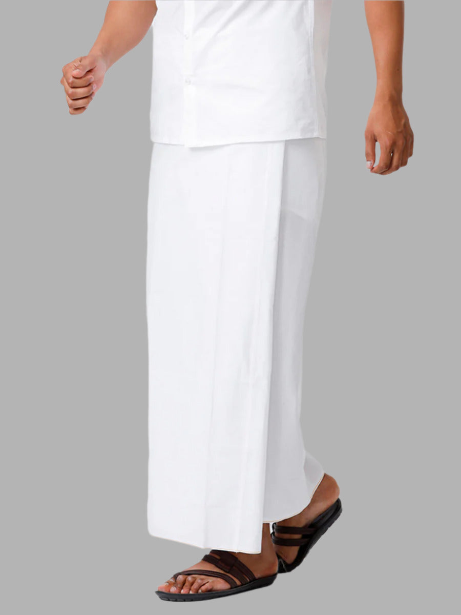 Men 100% Cotton Single Layer White Dhoti with Small Border Smart Nice Paramas