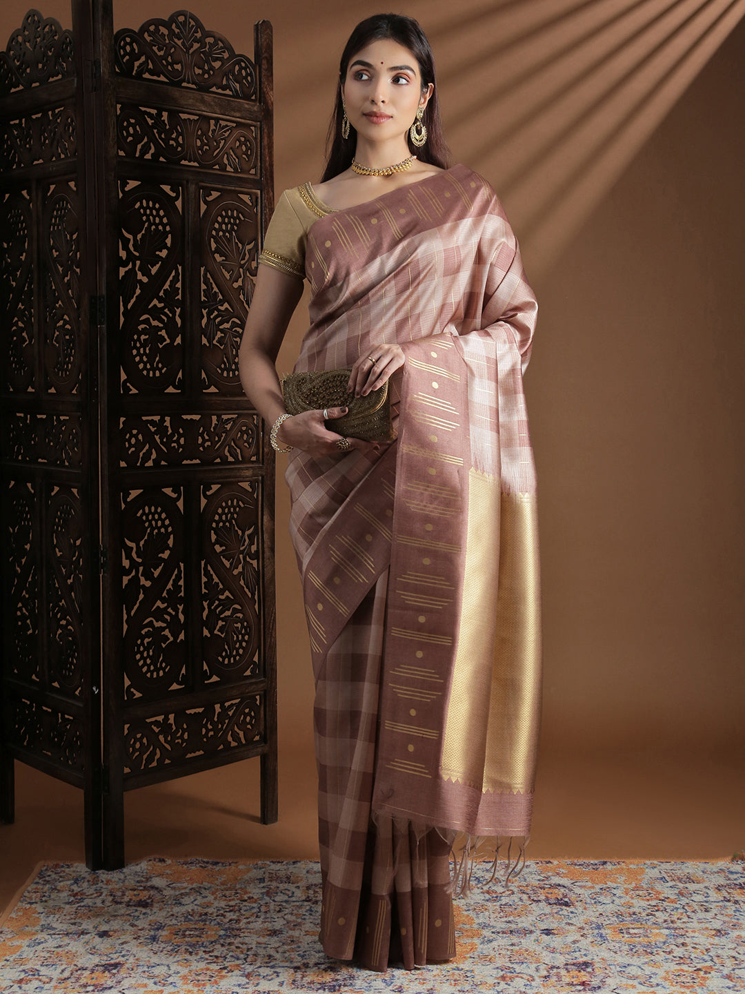 Women Semi Tussar Weaving Brown Saree ST320