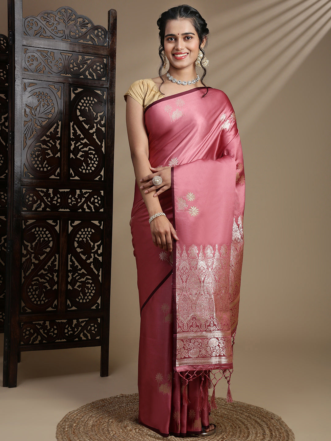 Women Flamingo Pink Soft Silk Saree SS388