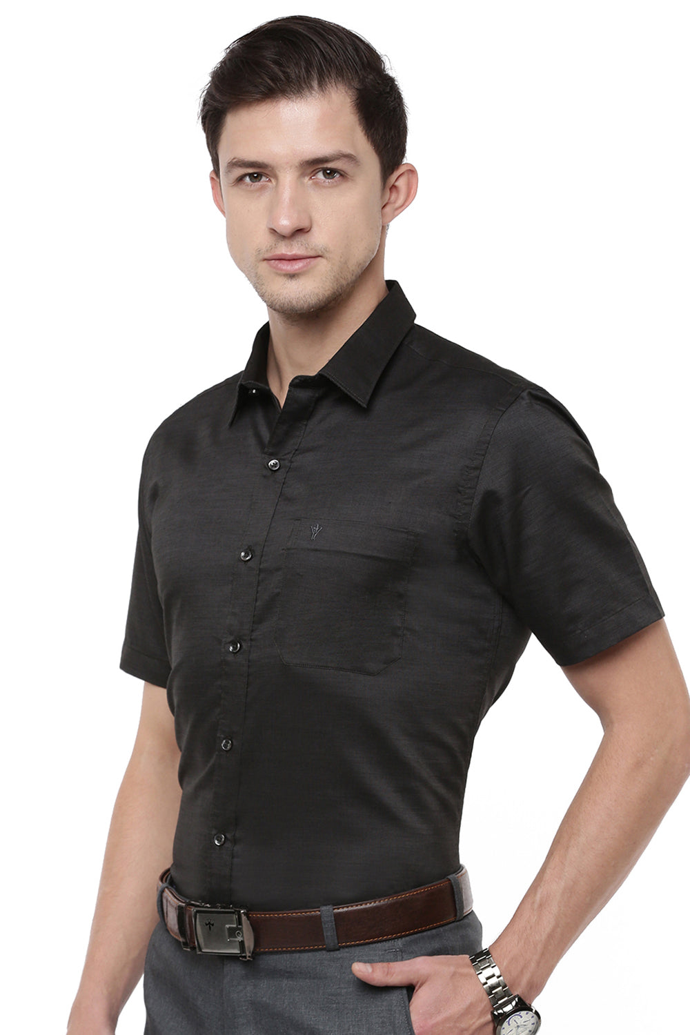 Men Premium Cotton Half Sleeves Shirt Black EL GP11