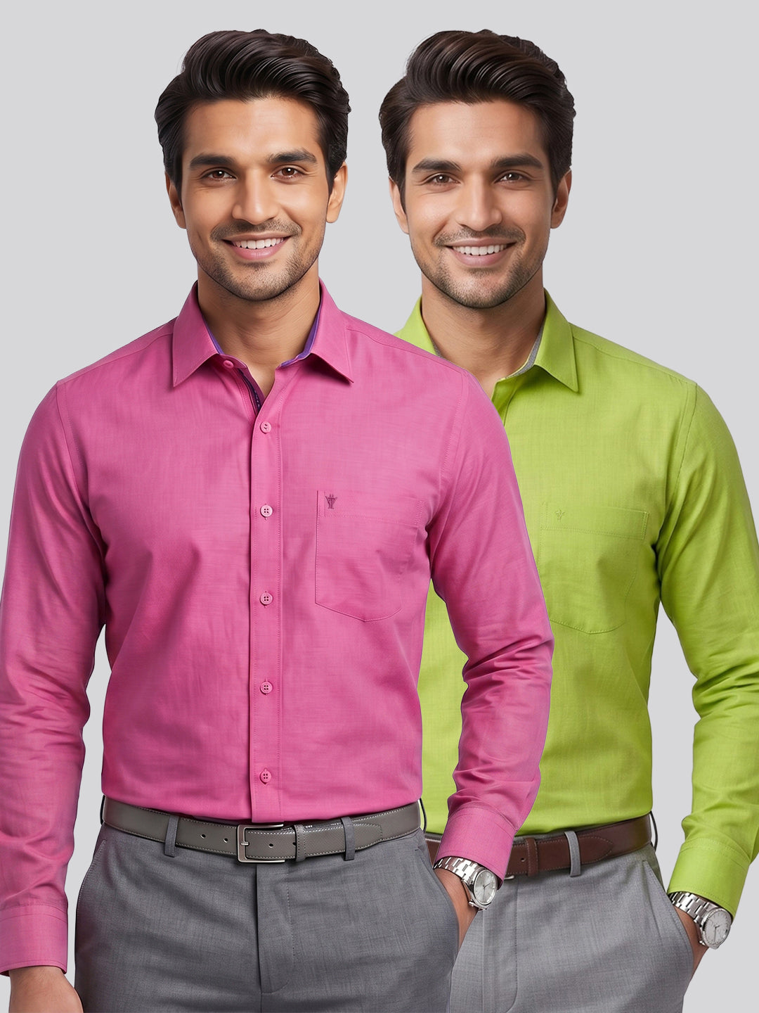 Pack of 2 | 100% Cotton Smart Fit Shirts - Pink & Yellowish Green