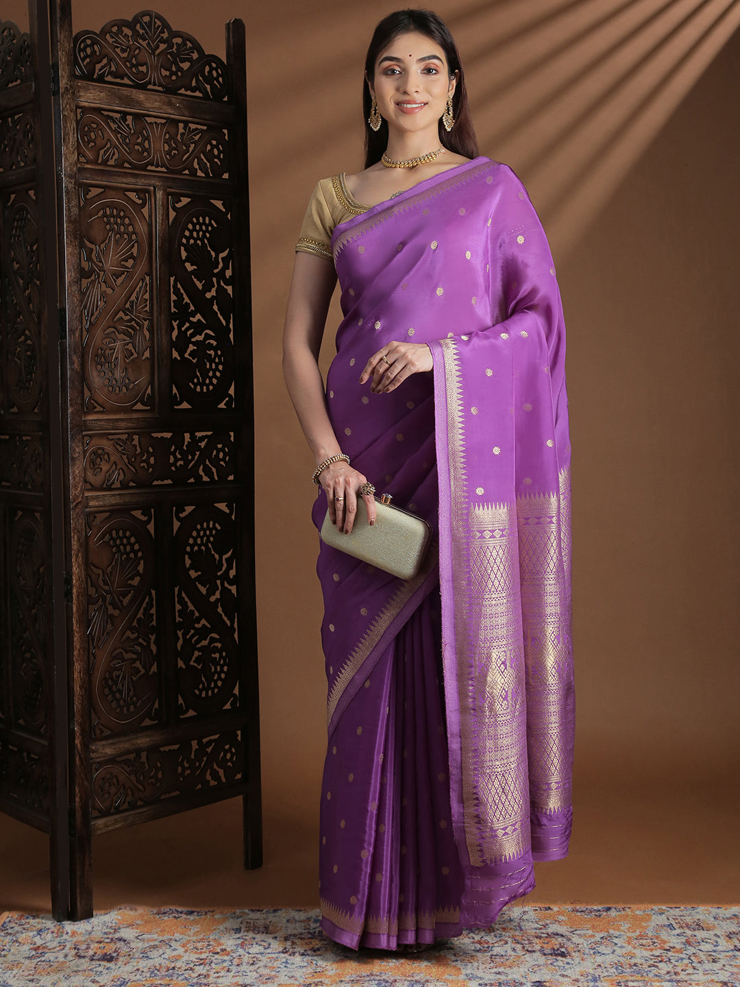 Women Semi Mysore Silk Saree Dark Lavender SS401