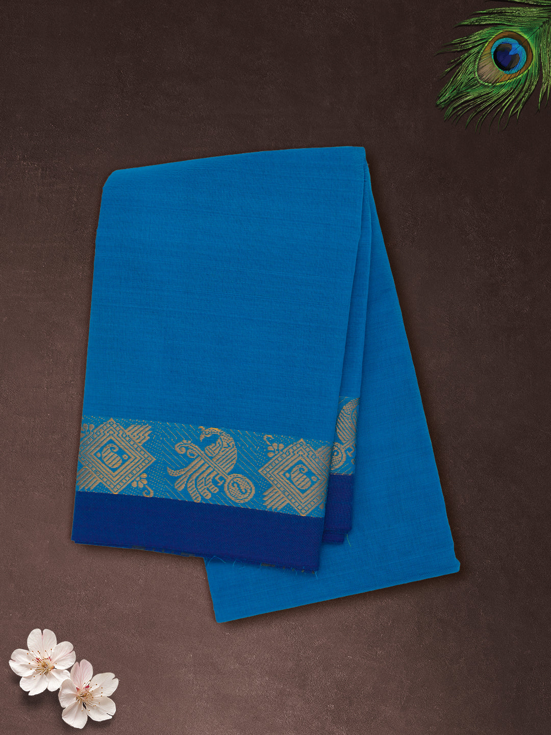 Women Blue Plain Pure Chettinad Cotton Saree PCS237